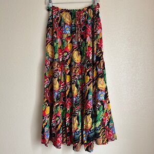 Vintage Why Not! Skirt Size M Fiesta Novelty Maxi Tier Circle Rodeo Western Boot